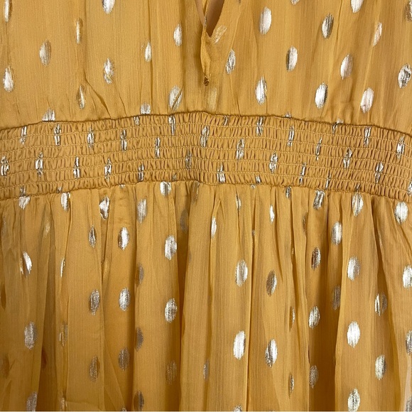 Lulus Yellow and Gold Dot Ruffled Tiered Midi Dress - Picture 4 of 4